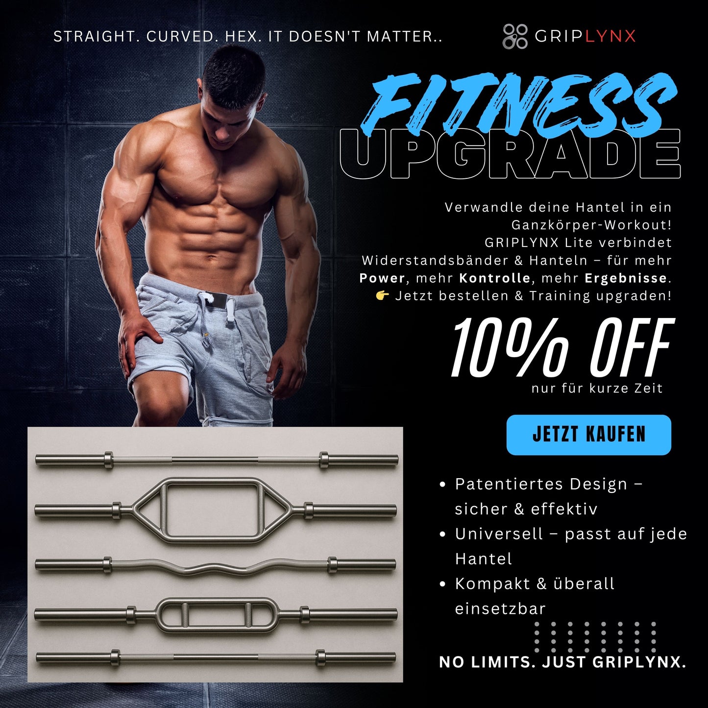 GRIPLYNX LITE – Innovatives Adapter-System für Langhanteln & Widerstandsbänder (bis 32 mm)