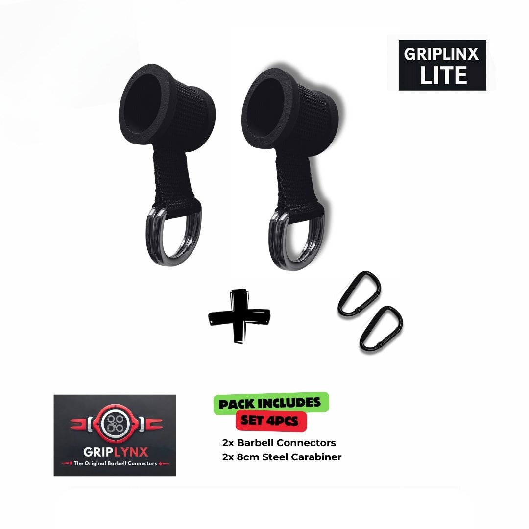 GRIPLYNX LITE - Barbell Connectors + Carabiners  –  Plug and play (fits bars up to 32 mm)
