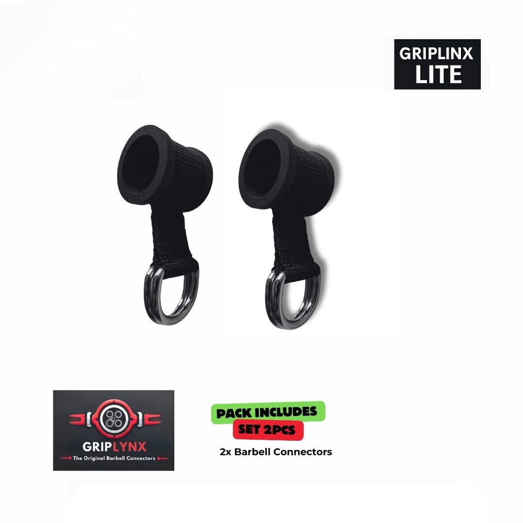 Two black barbell connectors with Griplinx branding on a white background.